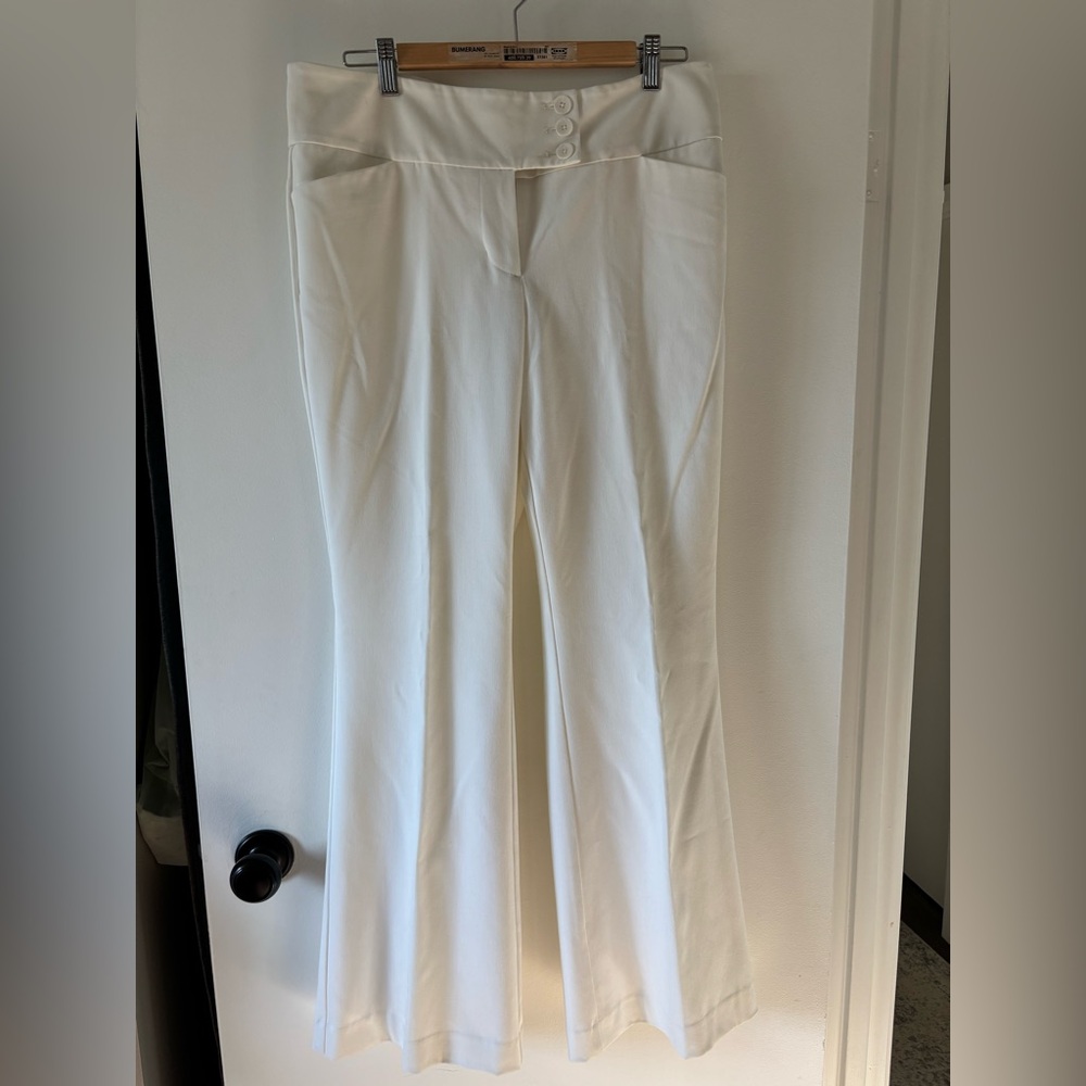 Ann Taylor Ivory Button-Up Wide Leg Pants